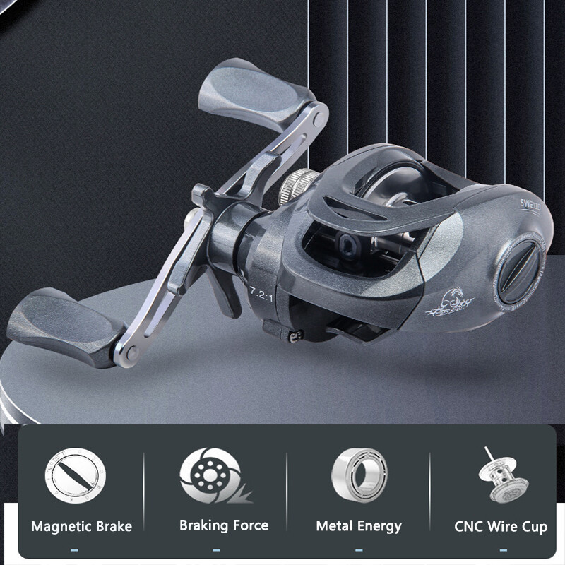 Fishing Baitcasting Reel 13+1BB 7.2:1 Gear Ratio Salt Freshw