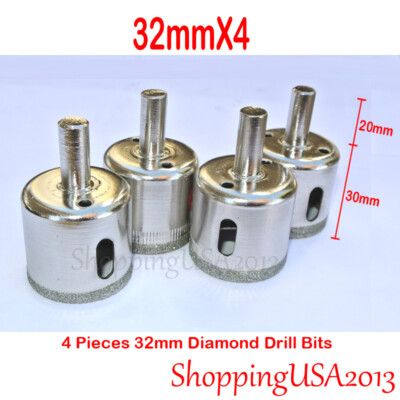 4X 32mm Diamond Coated Drill Bits Set Hole Saw Cutter Tool Glass Ceramic Marble