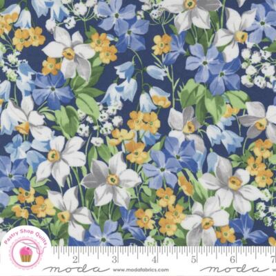 Moda SUMMER BREEZE 33681 16 Navy Blue Yellow Floral  Quilt Fabric SHABBY CHIC