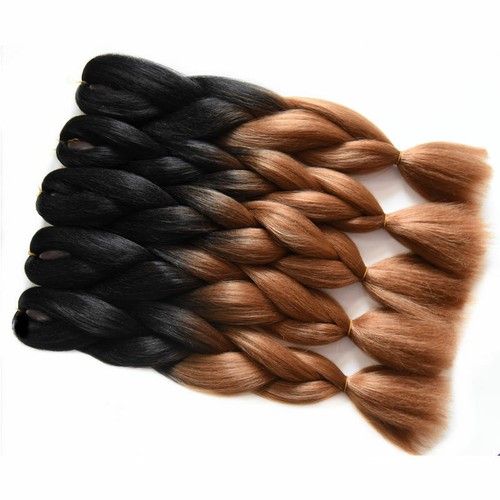 Us 6pcs 24 Jumbo Braiding Hair Extens Black Brown Synthetic Hair