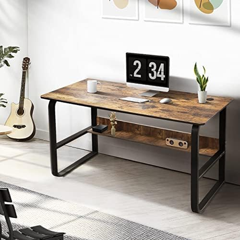 55 Inch Computer Desk, Writing Computer Desk with Storage Sh