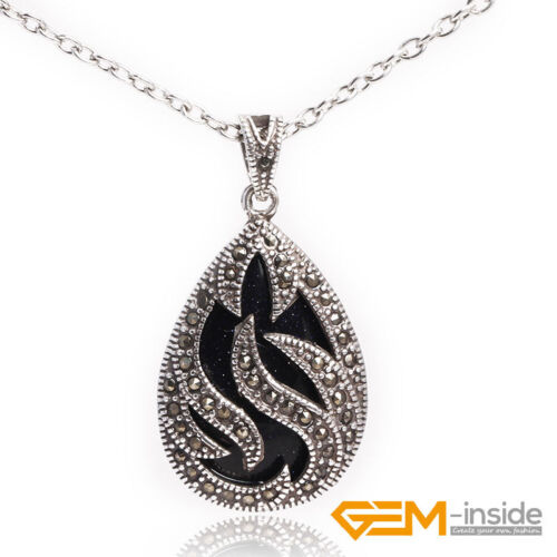20x39mm Drip Beads Marcasite Silver Pendant Gift + Necklace Chain Free Shipping