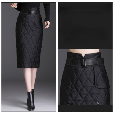 Lady Thick Puffer Puffa Midi Pencil Skirts Quilted Padded Outdoor Winter Casual