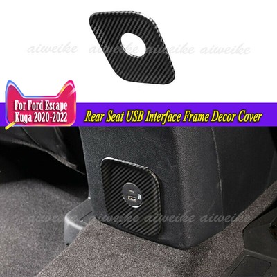 Carbon Rear Seat USB Interface Frame Decor Cover For Ford Escape Kuga 2020-2024