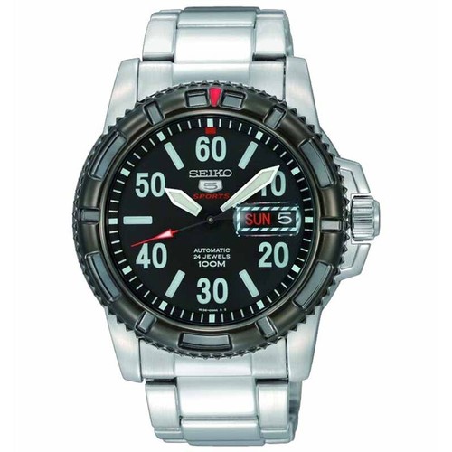 Pre-owned Seiko 5 Srp217k1 Sports Automatic Man Watch 200m Silver Black Dial Srp241
