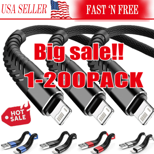 Braided Fast Charger Cable Heavy Duty USB lot Cord For iPhone 14 13 12 11 X XR 8