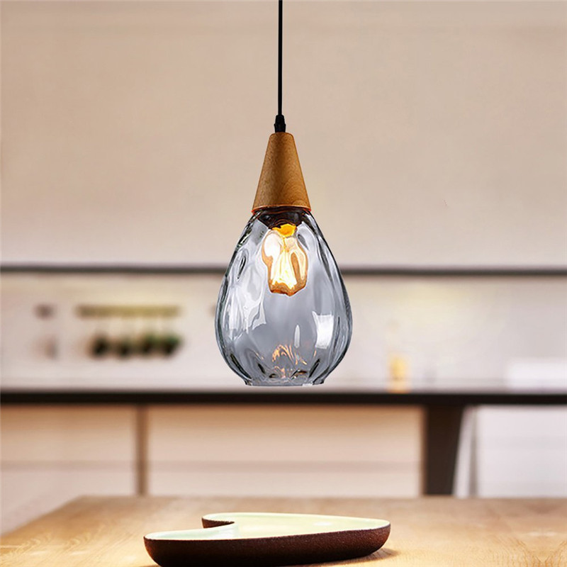 Glass Pendant Lighting Bar Lamp Kitchen Pendant Light Wood Modern