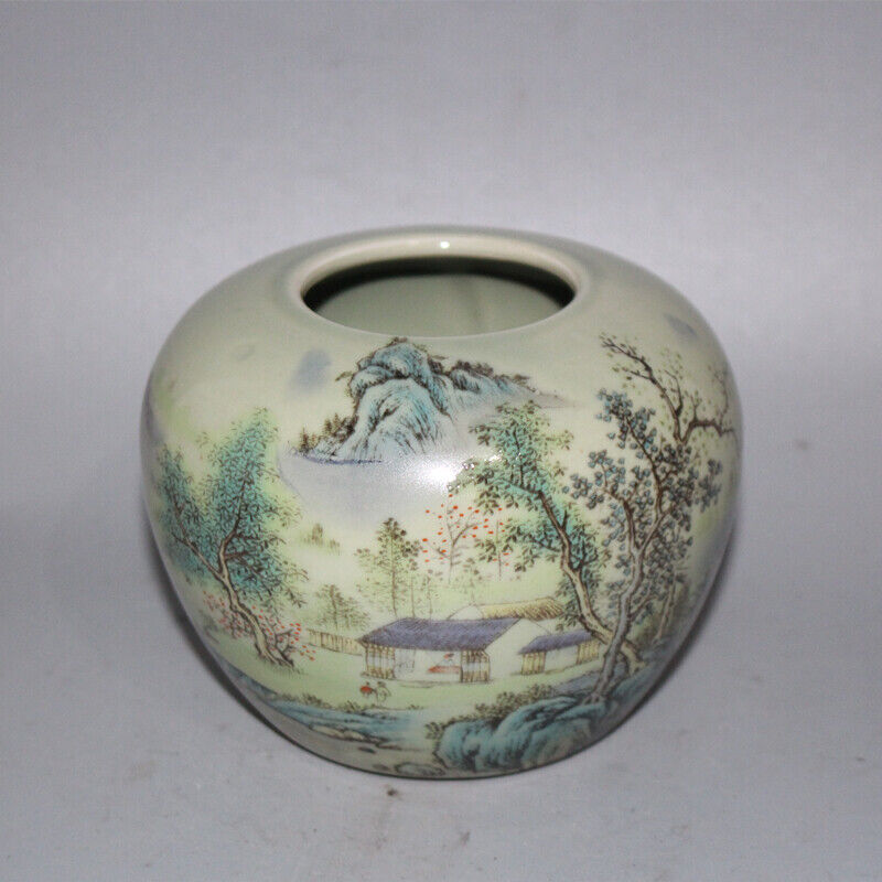 4.1" Collect Chinese Qing Famille Rose Porcelain Mountain Water Scenery Pot