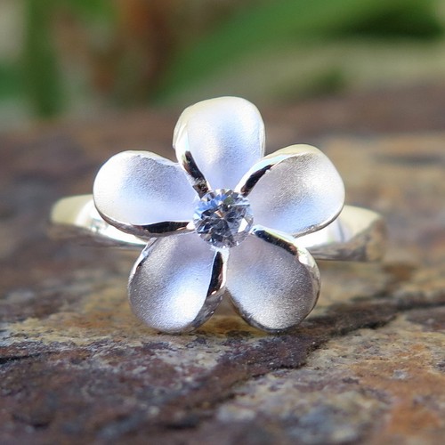 Womens-925-Silver-Single-Plumeria-Clear-CZ-Wedding-Ring-Band-12mm-SR-2031-IW