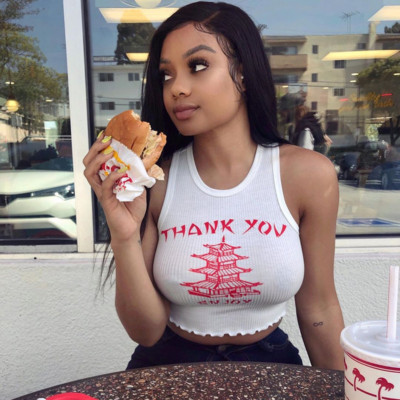 Women's Trendy Cropped Chinese Take Out White Thank You Enjoy Tank Top