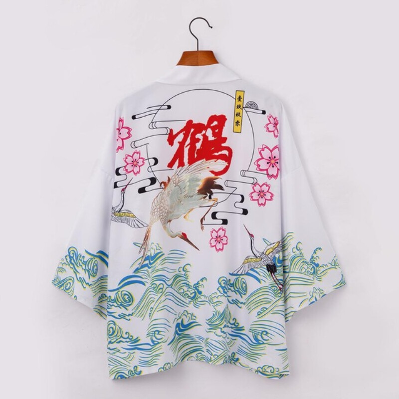 Uomo Aviatore Crane Giapponese Kimono Cappotto Larga Yukata Vestaglia Aperto Ant
