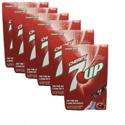 Cherry 7- Up Drink Mix Singles To Go ON the Go 6 Boxes 36 sticks