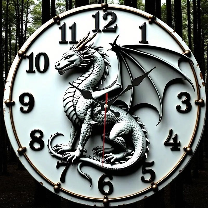Dragon Wall Clock 9.8 Inch Gothic Fantasy Silent Decor for Home & Office