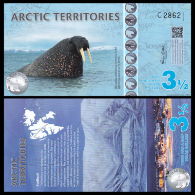 Arctic Territories 3 1/2 (3.5) Dollar, 2014, Polymer, UNC 