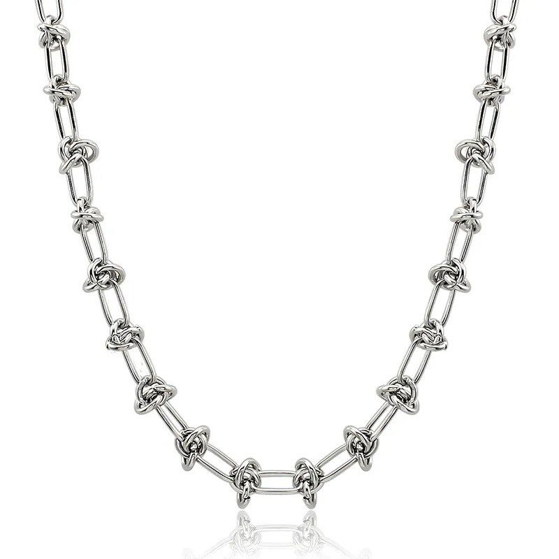 Stainless Steel Knotted 6mm Necklace Silver Finish 20" Wire Knot