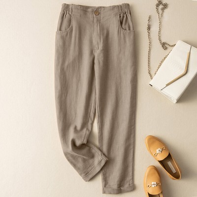 Summer Womens Plain Harem Pants Elastic Waist Casual Holiday Long Trousers PLUS