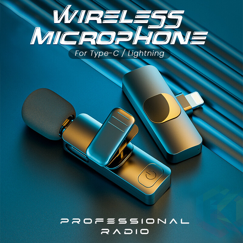Wireless Lavalier Microphone Mini Mic For iPhone Samsung iPad Vlog Live Stream