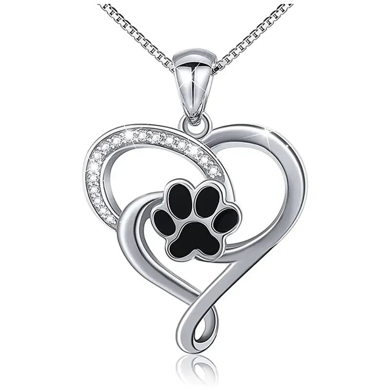 Black Dog Paw Heart Necklace For Women Chain Cute Pendant Necklace Party Gift