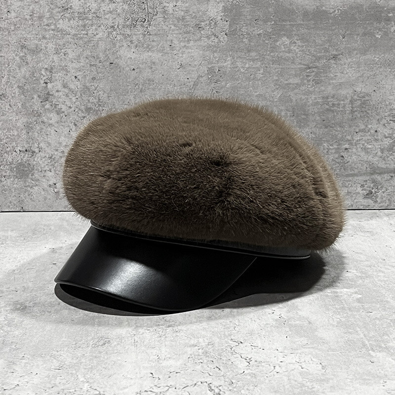 Ladies Mens Faux Fur Newsboy Hat Plush Cabbie Beret Cap Fluffy Winter Fashion