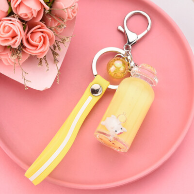 Liquid Floating Milky Pig Key Bottle Ring Clip On Backpack Purse Chain Pendant 