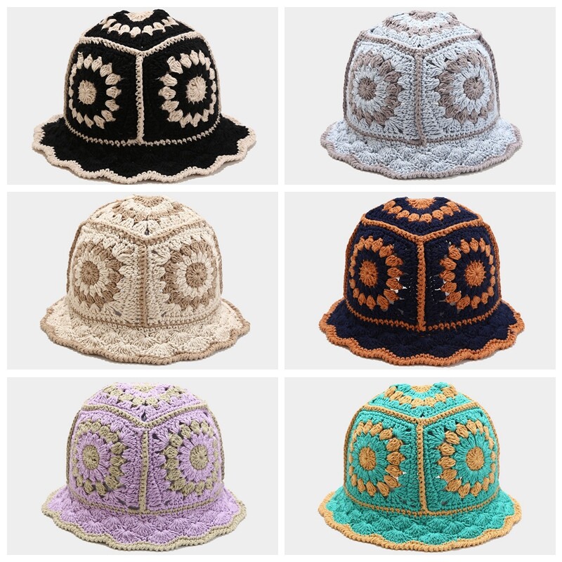 Cappello Secchio Donna Azzurro In Maglia Poliestere Multi, Stile Fisherman