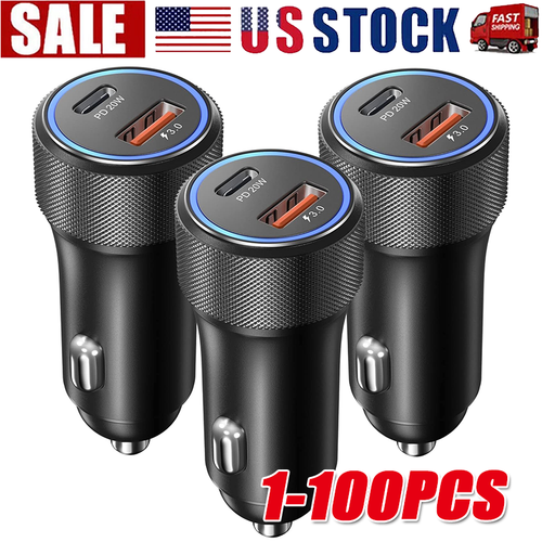 Dual USB PD Type-C Car Charger 30W Fast Adapter For iPhone 14 13 11 Pro Max lot