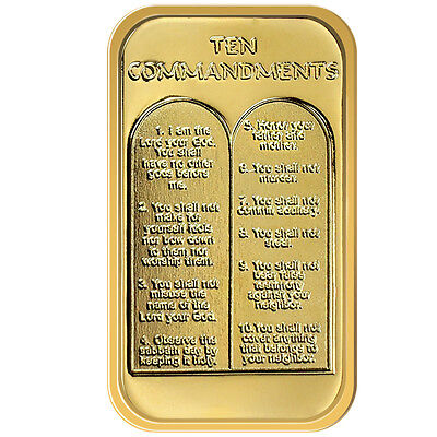 Ten Commandments silver one troy ounce bar gold plated