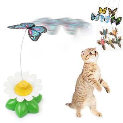 Funny Pet Cat Kitten Toys Electric Rotating Butterfly Rod Cat Teaser Play Toy RF