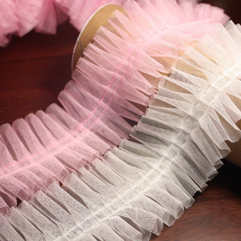 10m Pleated Mesh Edging Fabric Lace Trim Frill Dress Hem DIY Sewing 6cm Width