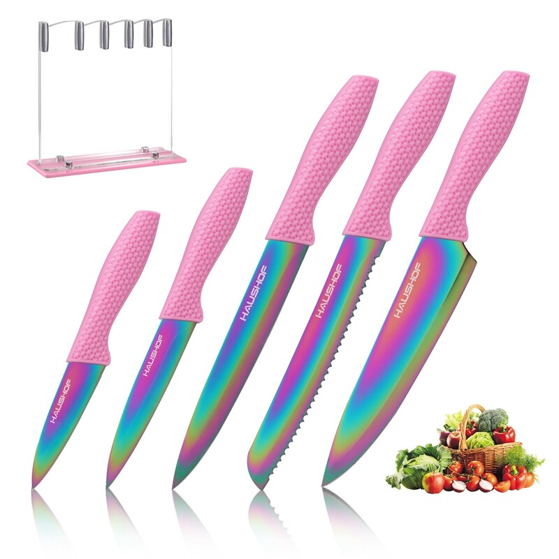HAUSHOF Kitchen Knife Set 5Piece Rainbow Knife Sets Premium Steel Knives Set NEW