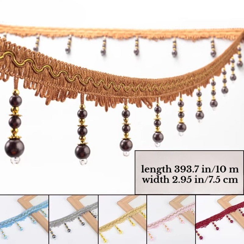 10M Nastro Con Frange Per Tenda Ricamo Perline Intrecciate Decorazione Bordi