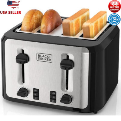 4-Slice Toaster Extra-Wide Slots Bagel Function High-Lift Lever Crumb Tray New