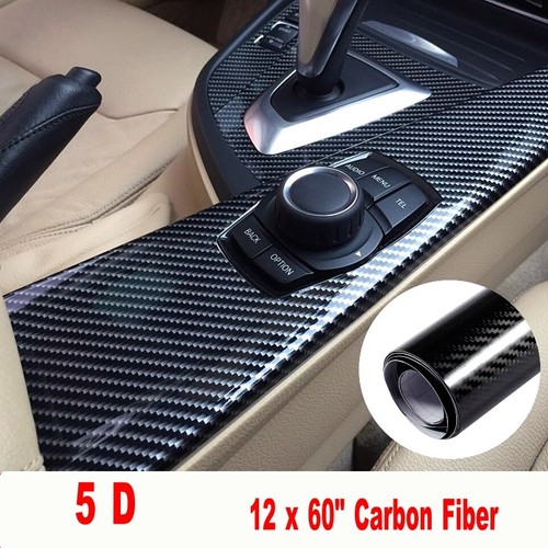 Owner US Car Accessories 5D Carbon Fiber Vinyl Wrap Black Sticker Glossy Decal 12x60