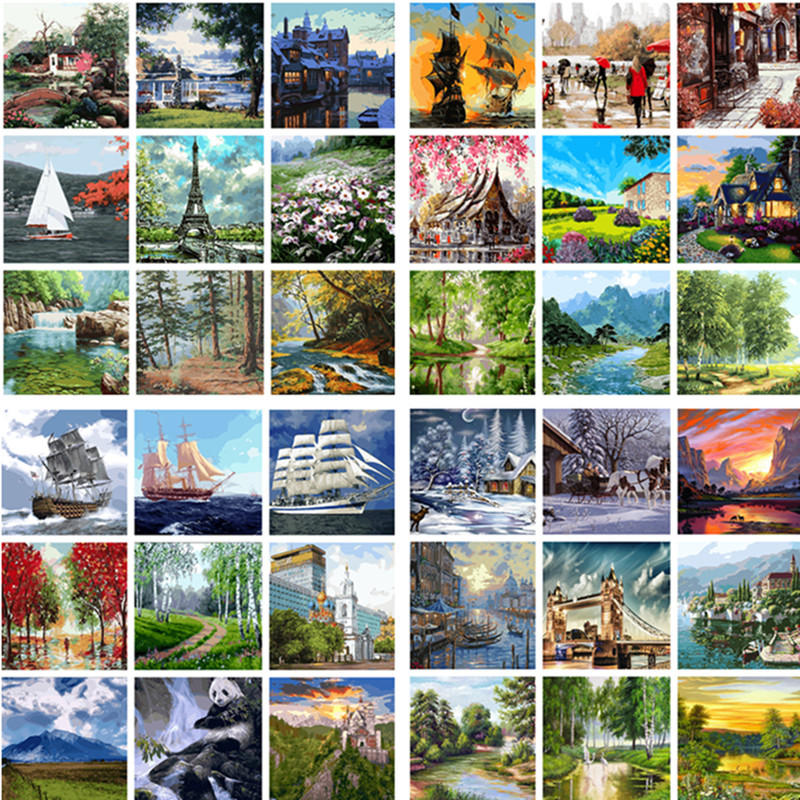 DIY Scenery Paint By Number Kit Acrylic Oil Painting On Canvas Art Home