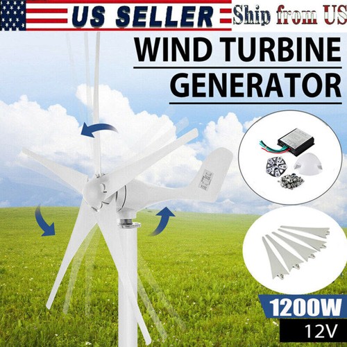 Wind Turbine Generator 1200W 12V with 5 Blades Charge Controller Power Inverter