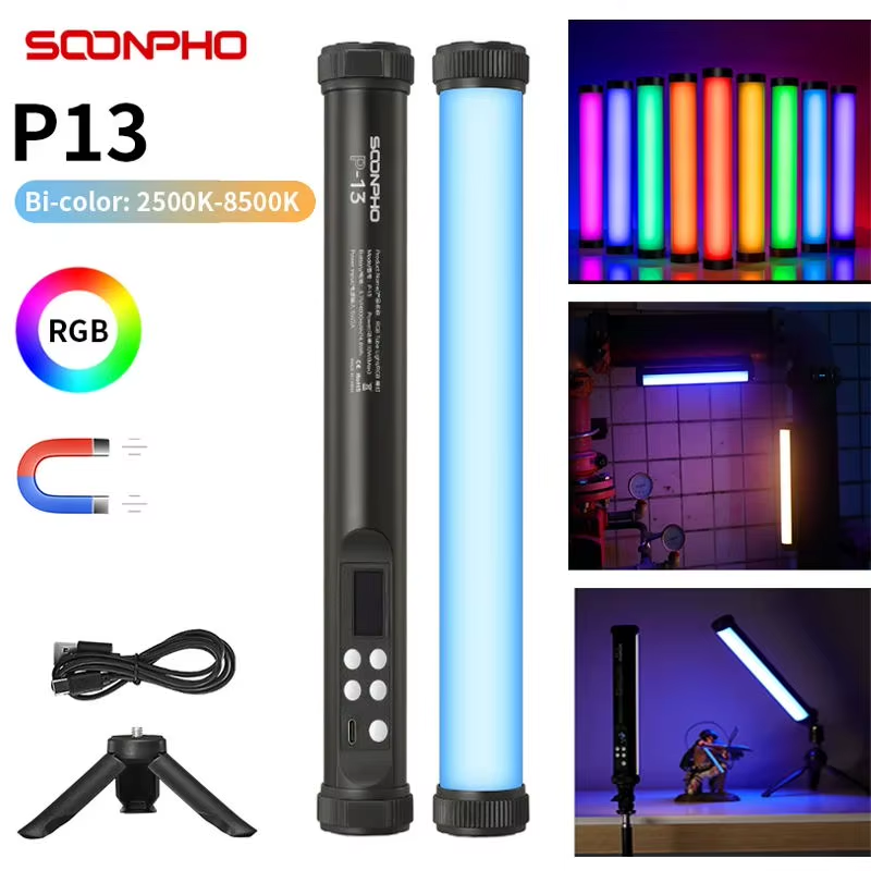 P13 RGB Led Video Light Stick With Tripod 2500K-8500K CRI 95+ Photography Studio