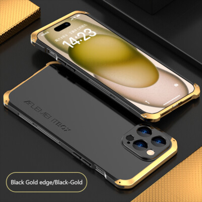 Fr iPhone 16 Pro Max15/14/13 Aluminum Metal Frame Hard PC Shockproof Rugged Case