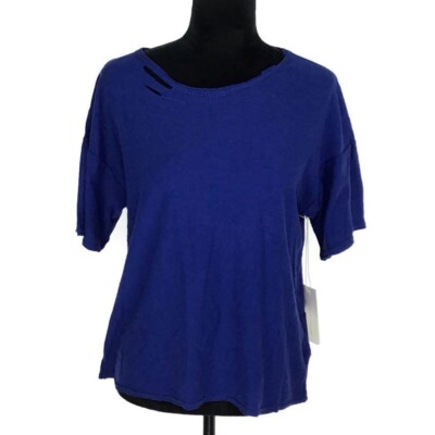 Citizens of Humanity NEW Size Medium Esmay Blue Distressed Crew Neck Shirt NWT
