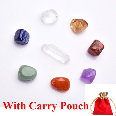 7 Chakra Crystal Set Raw Natural Quartz Healing Polished Tumble Stone W/ Pouch