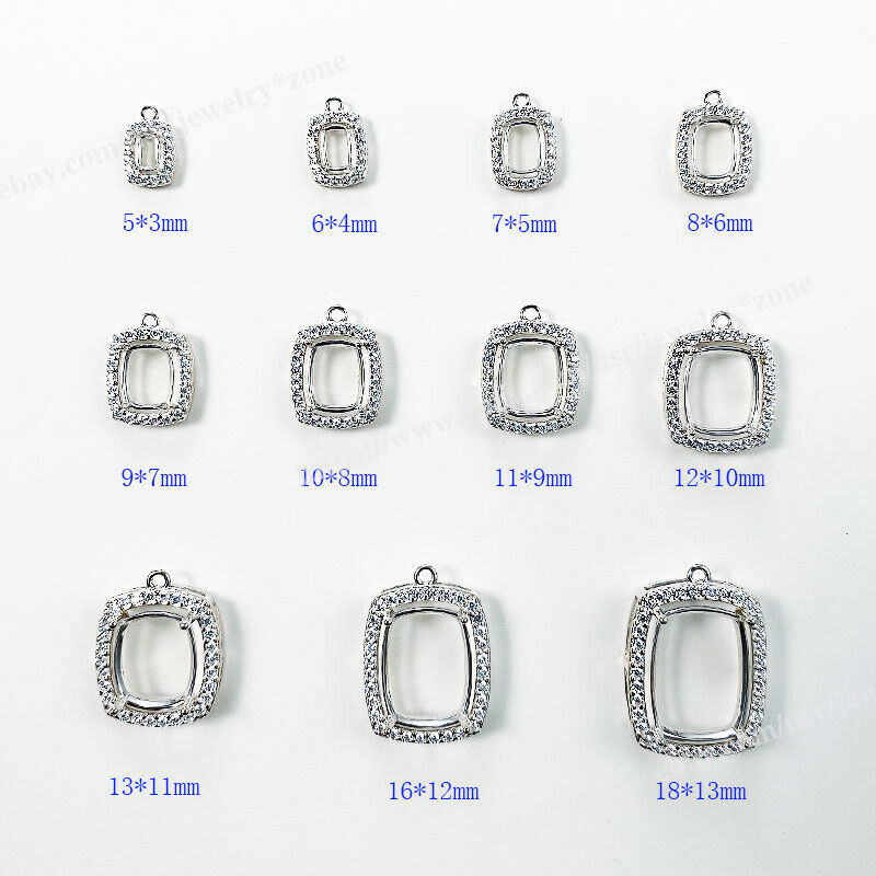Pre Notched Cushion 4 Prong Mount Dangle Setting Sterling Silver Pendant/Earring