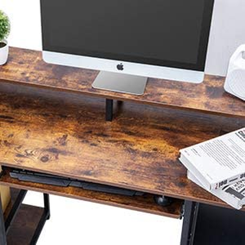 Computer Desk with Storage Shelves/23.2&Prime; Keyboard Tray/Monitor Stand