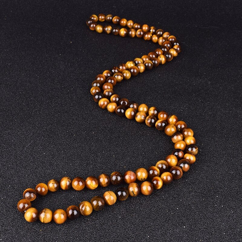 6/8mm Tiger Eye Stone Beaded Necklace Men Meditation Yoga Natural Stone Necklace