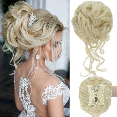 X-Thicker Curly Messy Bun Clip in on Scrunchie Hair Piece Extensions as Human