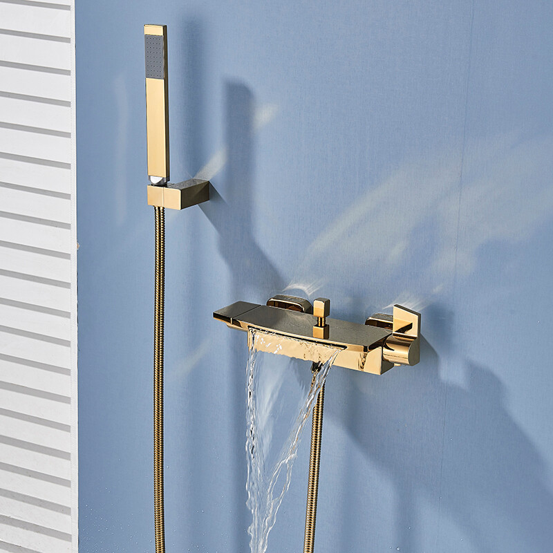Badewannenarmatur Mit Handbrause & Wasserfallauslauf – Verchromt, Aus Massivem Messing, Doppelhebel-Montage