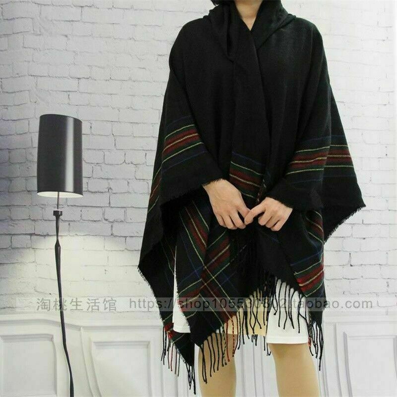 Uomo Misto Lana Righe Cappuccio Scialle Manteau Boho Gitano Hippie Mantella
