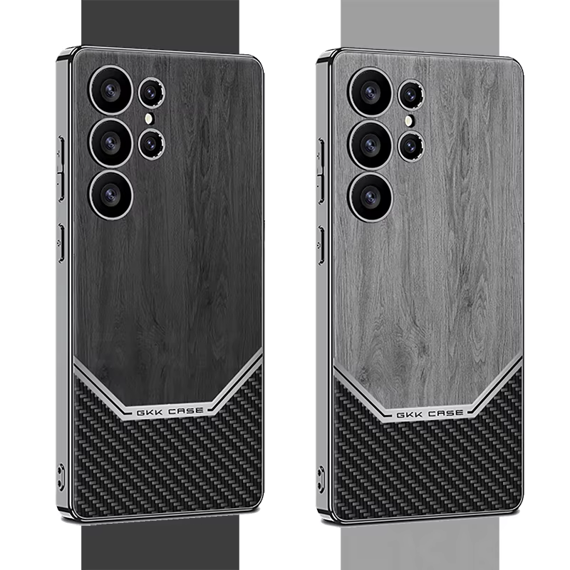 Frosted Wood Pattern Case For Samsung Galaxy S25 S24 S23 Ultra Luxury Plating Sh
