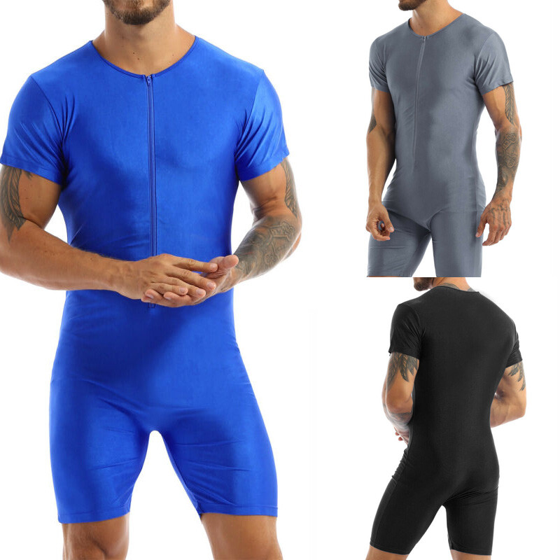 Men Striped Jumpsuit One Piece Singlet Bodysuit Weight Leotard Athletic