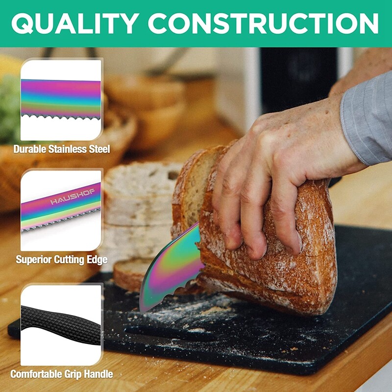 HAUSHOF Kitchen Knife Set 5Piece Rainbow Knife Sets Premium Steel Knives Set NEW