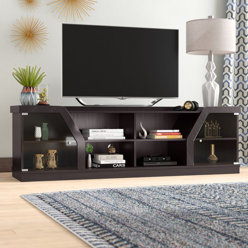 Media Center Credenza Glass Doors Wood Espresso