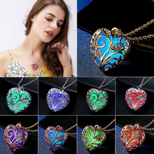 4 colors to Choose ~ Fashion Woman Jewelry Flying Heart Glow Locket with  Rose Wings Magic Glow in the dark Jewelry Necklace